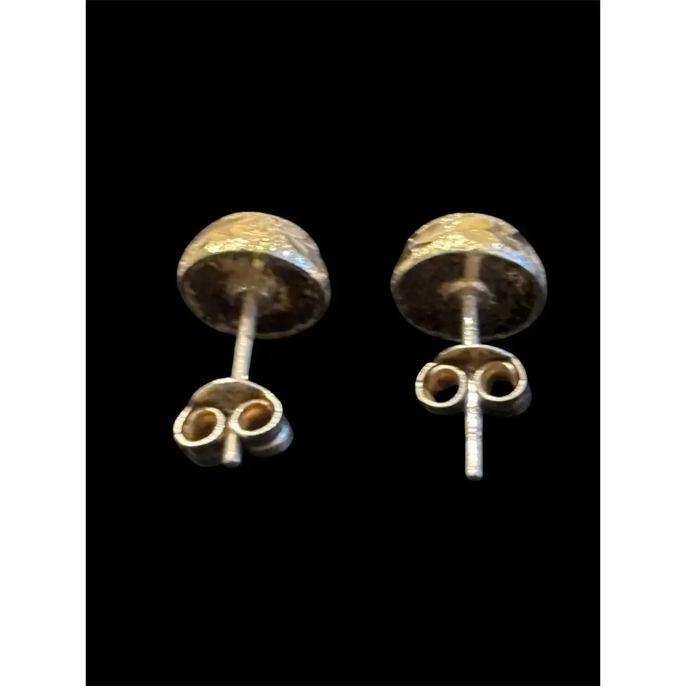 7.5mm Sterling Silver Gold Vermeil Etched Half Dome Button Stud Earrings 925